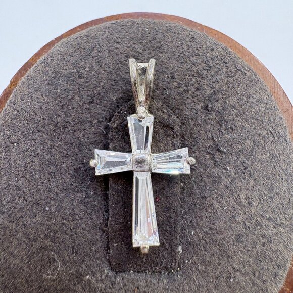 Jewelry | Vtg Sterling Silver 925 Cubic Zirconia Cross Pendant Size 75 ...